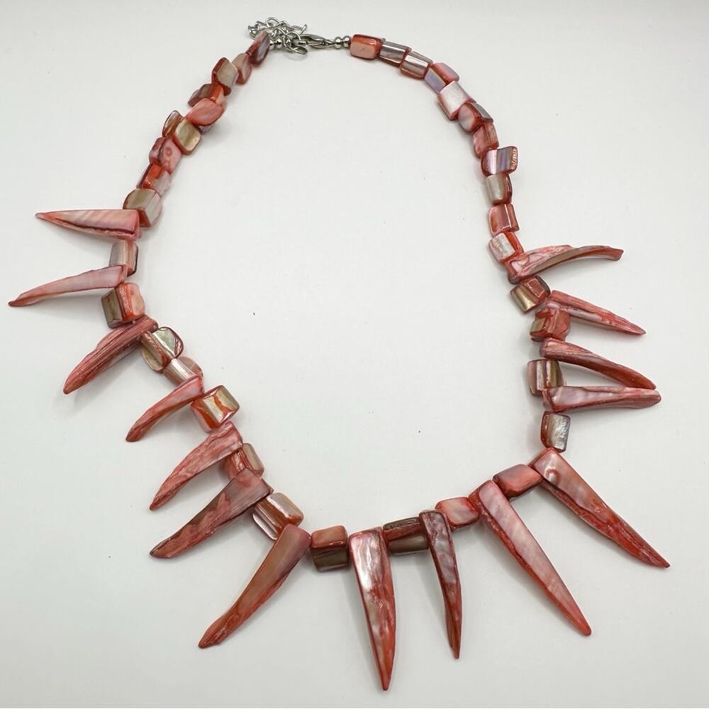 Pink Mother of Pearl Spike Shard Shell Bib Statement Necklace Beach Resort Beach